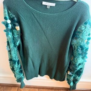 Sioni Emerald Green Sequin Embroidered Sleeve Sweater Size M